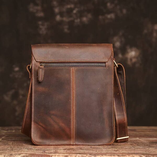 Handmade Leather Messenger Bag | Vintage Vertical Shoulder Bag - Image 4