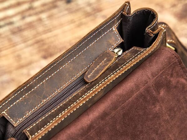 Vintage Leather Messenger Bag | Vertical Leather Shoulder Bag - Image 10