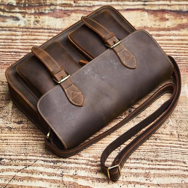 Vintage Leather Large Crossbody Bag | Men's Leather Shoulder Bags - Image 8