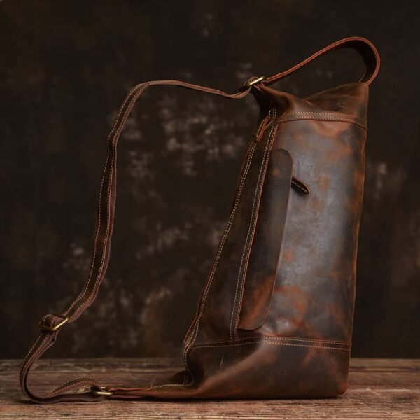 Vintage Leather Sling Bag l Men Large Shoulder Bag - Image 4