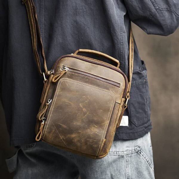 Classic Vertical Leather Messenger Bag - Image 6