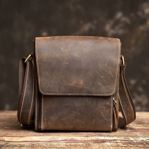 Vintage Leather Messenger Bag | Vertical Leather Shoulder Bag - Image 3