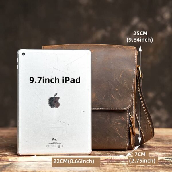 Vintage Leather Messenger Bag | Vertical Leather Shoulder Bag - Image 7