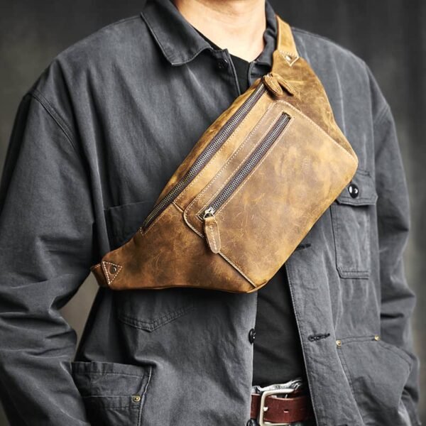 Retro Leather Chest Bag | Leather Large Fanny Pack Supplier - Image 9