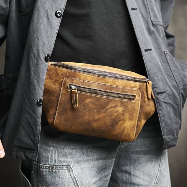 Retro Leather Chest Bag | Leather Large Fanny Pack Supplier - Image 8