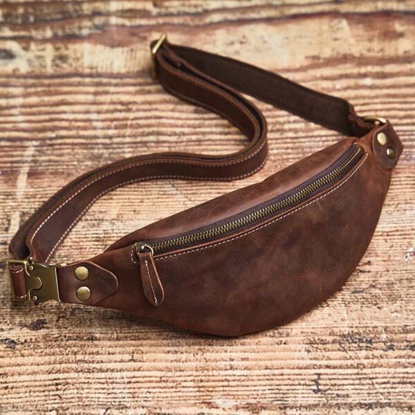 Vintage Leather Mini Chest Bag | Leather Fanny Pack - Image 7
