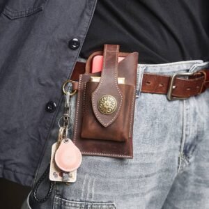 Retro Leather Mini Waist Bag | India Badge Leather Fanny Pack