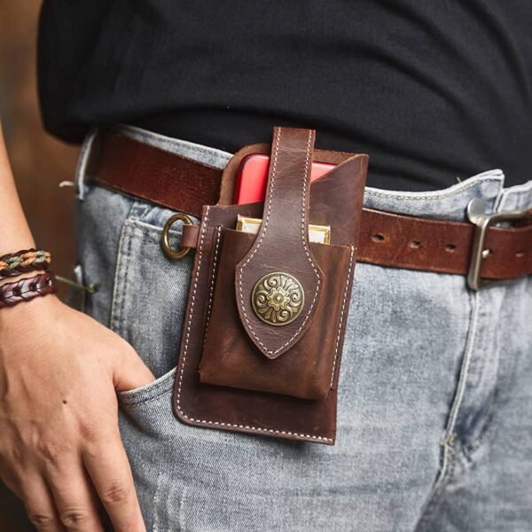 Retro Leather Mini Waist Bag | India Badge Leather Fanny Pack - Image 5