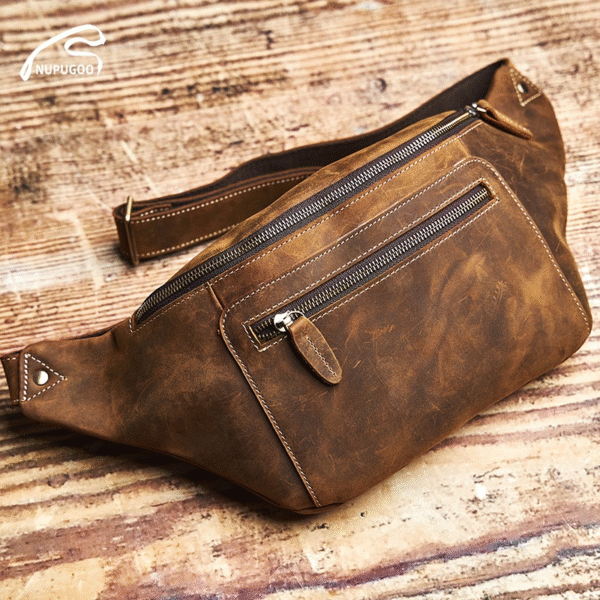 Retro Leather Chest Bag | Leather Large Fanny Pack Supplier - Image 6