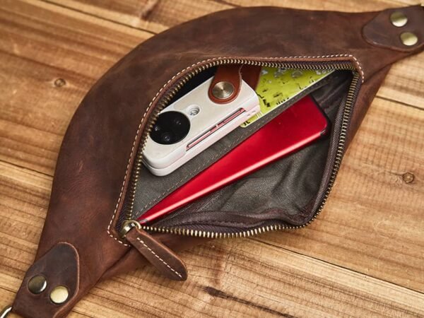 Vintage Leather Mini Chest Bag | Leather Fanny Pack - Image 14