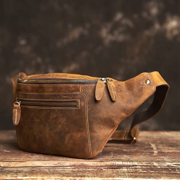 Retro Leather Chest Bag | Leather Large Fanny Pack Supplier - Image 4