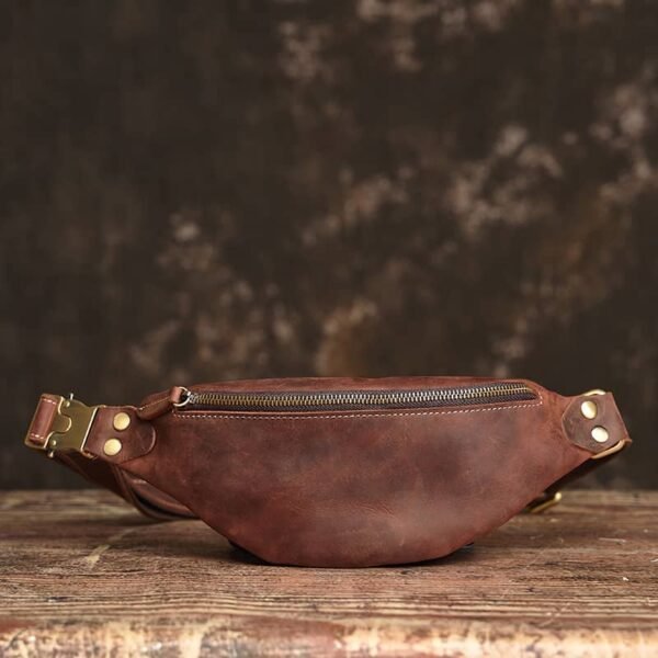 Vintage Leather Mini Chest Bag | Leather Fanny Pack - Image 3