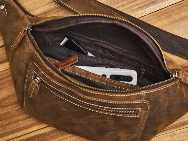 Retro Leather Chest Bag | Leather Large Fanny Pack Supplier - Image 15
