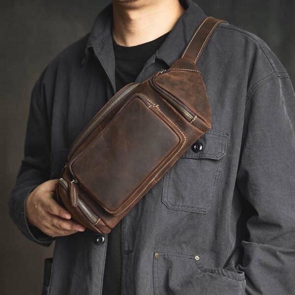 Vintage Leather Chest Bag | Leather Large Fanny Pack Supplier - Image 8