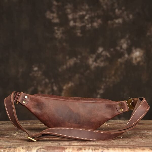 Vintage Leather Mini Chest Bag | Leather Fanny Pack - Image 4