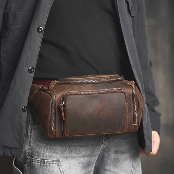 Vintage Leather Chest Bag | Leather Large Fanny Pack Supplier - Image 5
