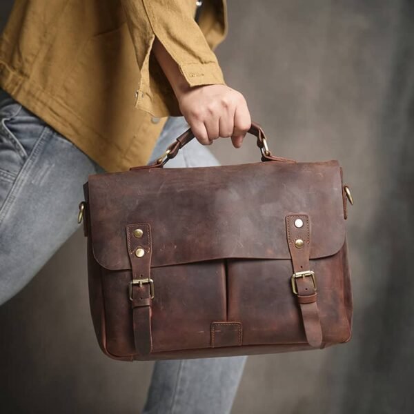 Vintage Leather Handbag | Leather Large Crossbody Bag - Image 8