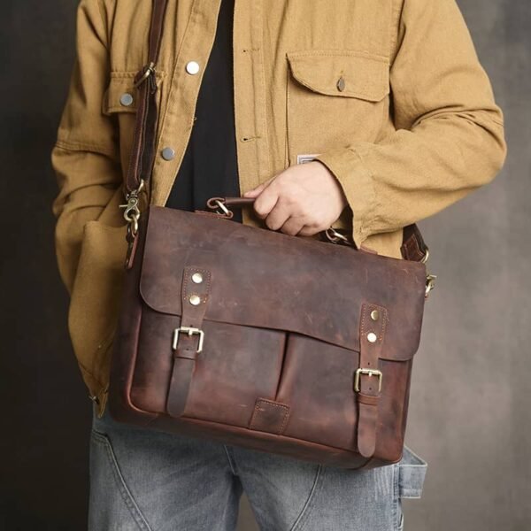 Vintage Leather Handbag | Leather Large Crossbody Bag - Image 7